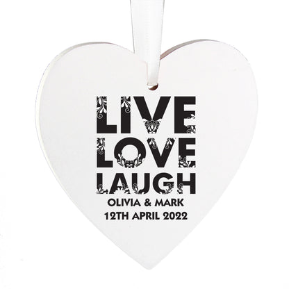 Personalised Live Love Laugh Wooden Heart Decoration - MK&JD Gifts