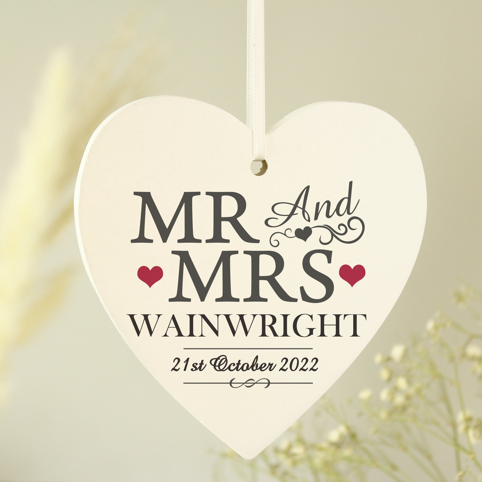 Personalised Mr & Mrs Wooden Heart Decoration - MK&JD Gifts