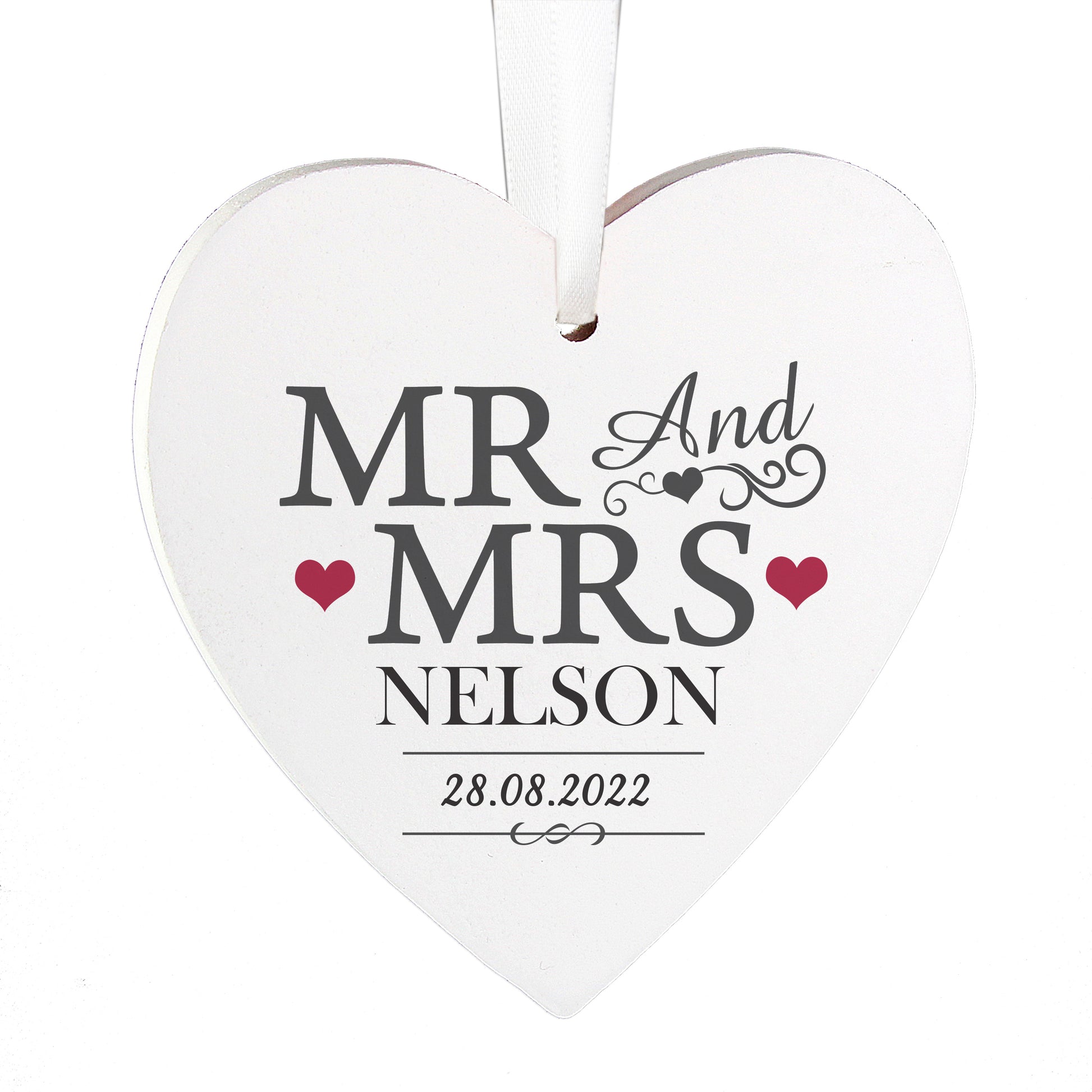 Personalised Mr & Mrs Wooden Heart Decoration - MK&JD Gifts