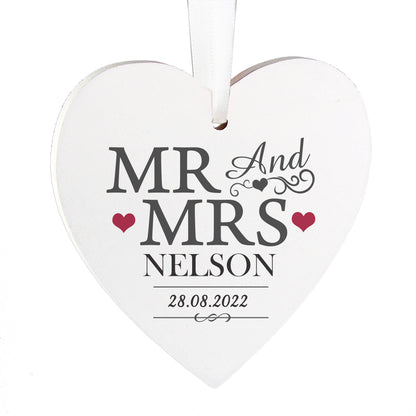 Personalised Mr & Mrs Wooden Heart Decoration - MK&JD Gifts
