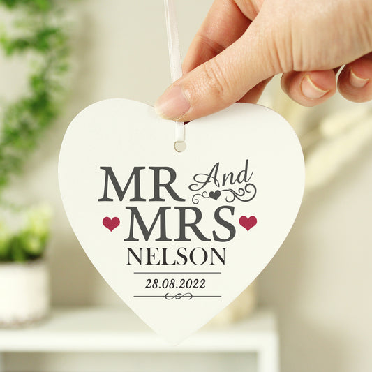 Personalised Mr & Mrs Wooden Heart Decoration - MK&JD Gifts