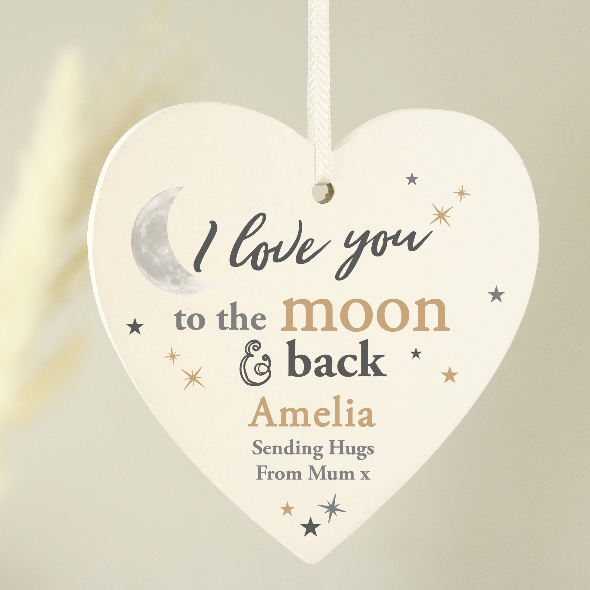Personalised To the Moon and Back... Wooden Heart Decoration - MK&JD Gifts