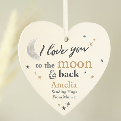 Personalised To the Moon and Back... Wooden Heart Decoration - MK&JD Gifts