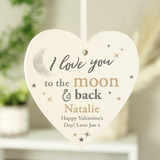 Personalised To the Moon and Back... Wooden Heart Decoration - MK&JD Gifts