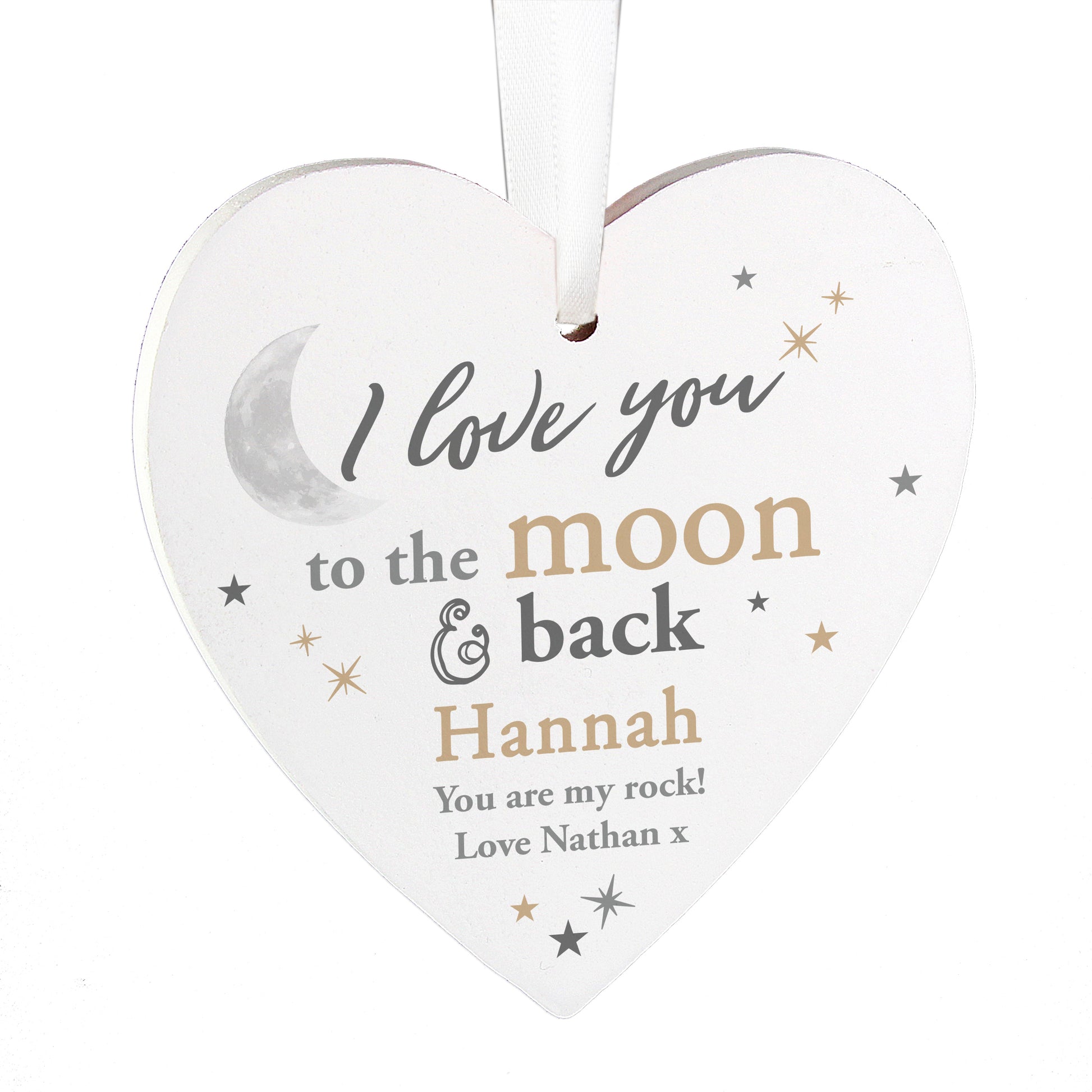 Personalised To the Moon and Back... Wooden Heart Decoration - MK&JD Gifts