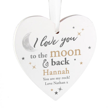 Personalised To the Moon and Back... Wooden Heart Decoration - MK&JD Gifts