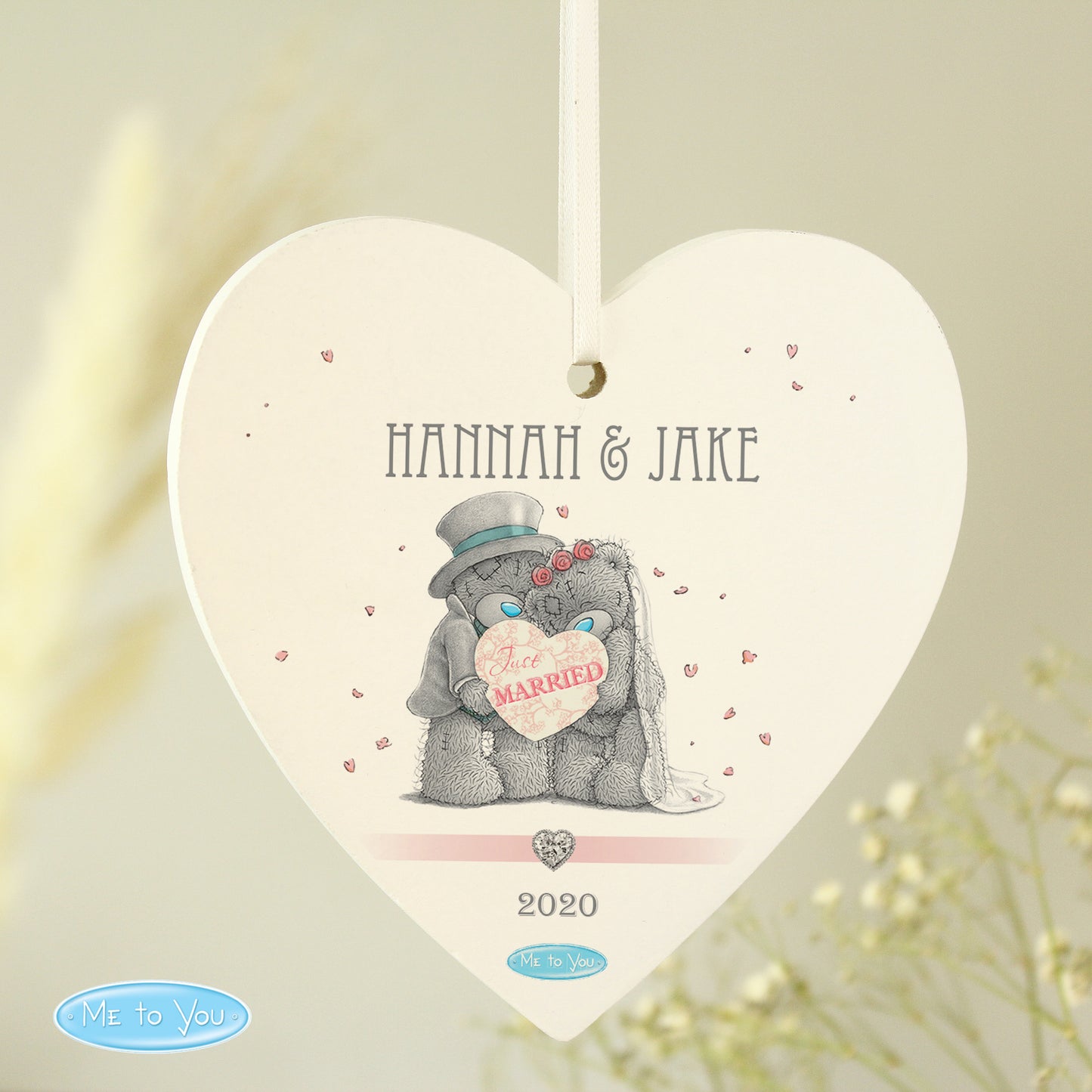Personalised Me To You Wedding Couple Wooden Heart Decoration - MK&JD Gifts