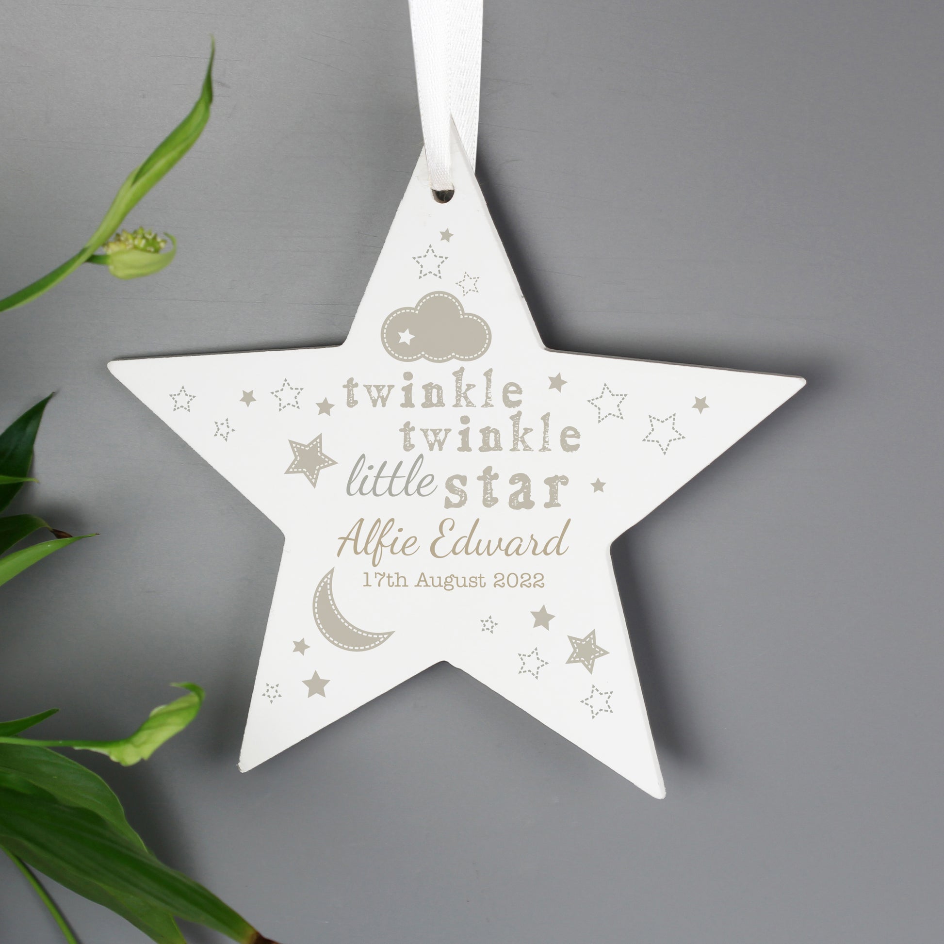 Personalised Twinkle Twinkle Wooden Star Decoration - MK&JD Gifts