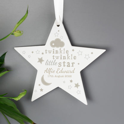 Personalised Twinkle Twinkle Wooden Star Decoration - MK&JD Gifts