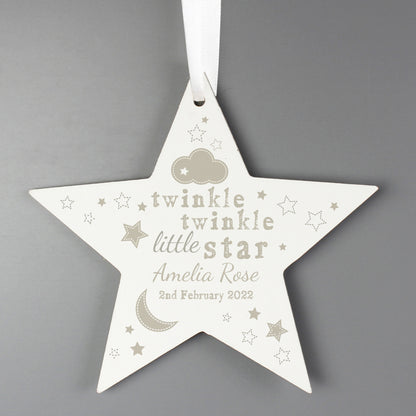 Personalised Twinkle Twinkle Wooden Star Decoration - MK&JD Gifts