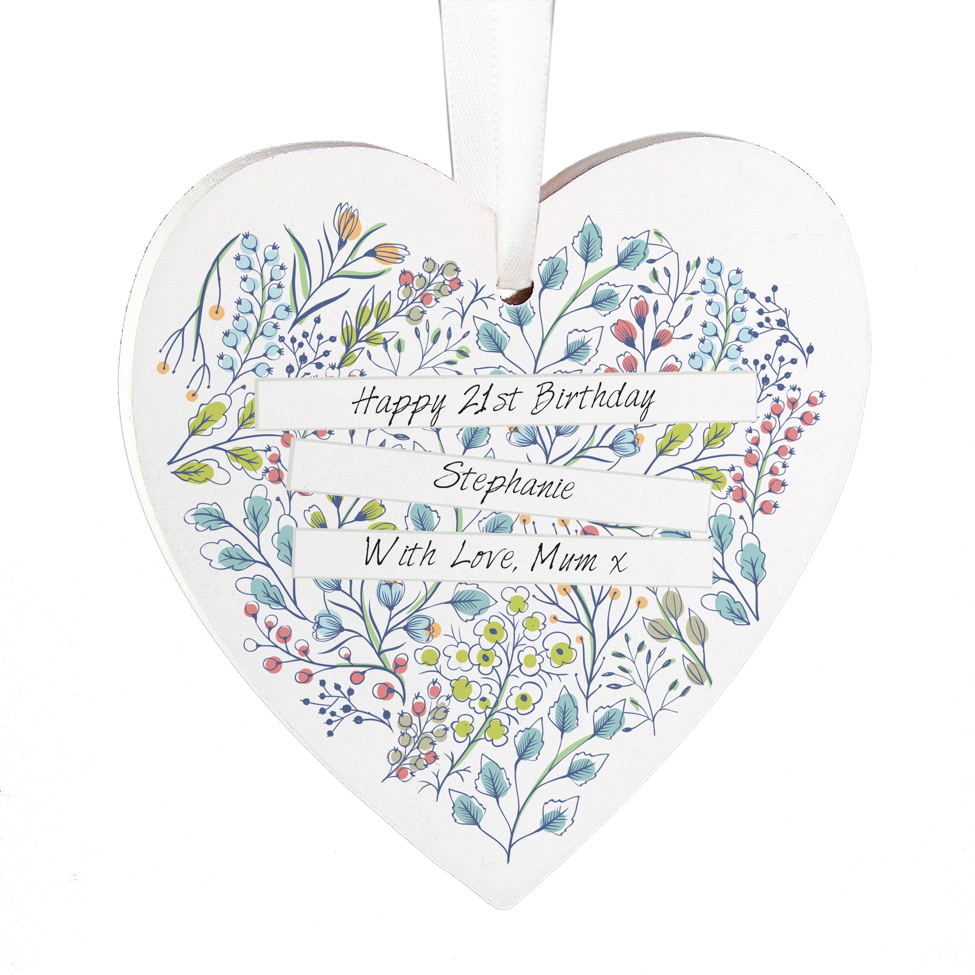 Personalised Botanical Wooden Heart Decoration - MK&JD Gifts