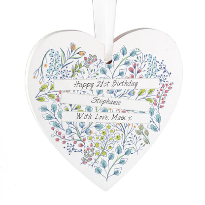Personalised Botanical Wooden Heart Decoration - MK&JD Gifts