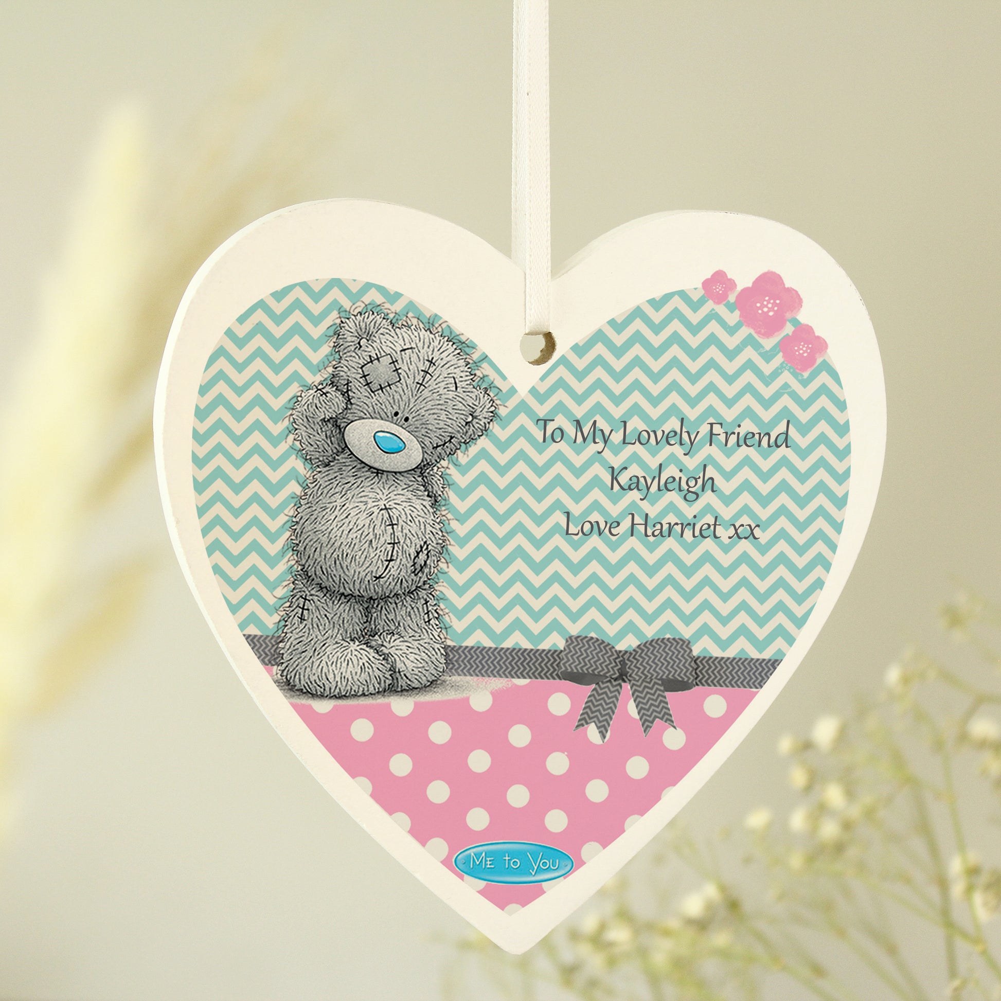 Personalised Me To You Pastel Polka Dot for Her Wooden Heart Decoration - MK&JD Gifts