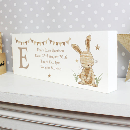 Personalised Hessian Rabbit Wooden Mantel Decoration - MK&JD Gifts