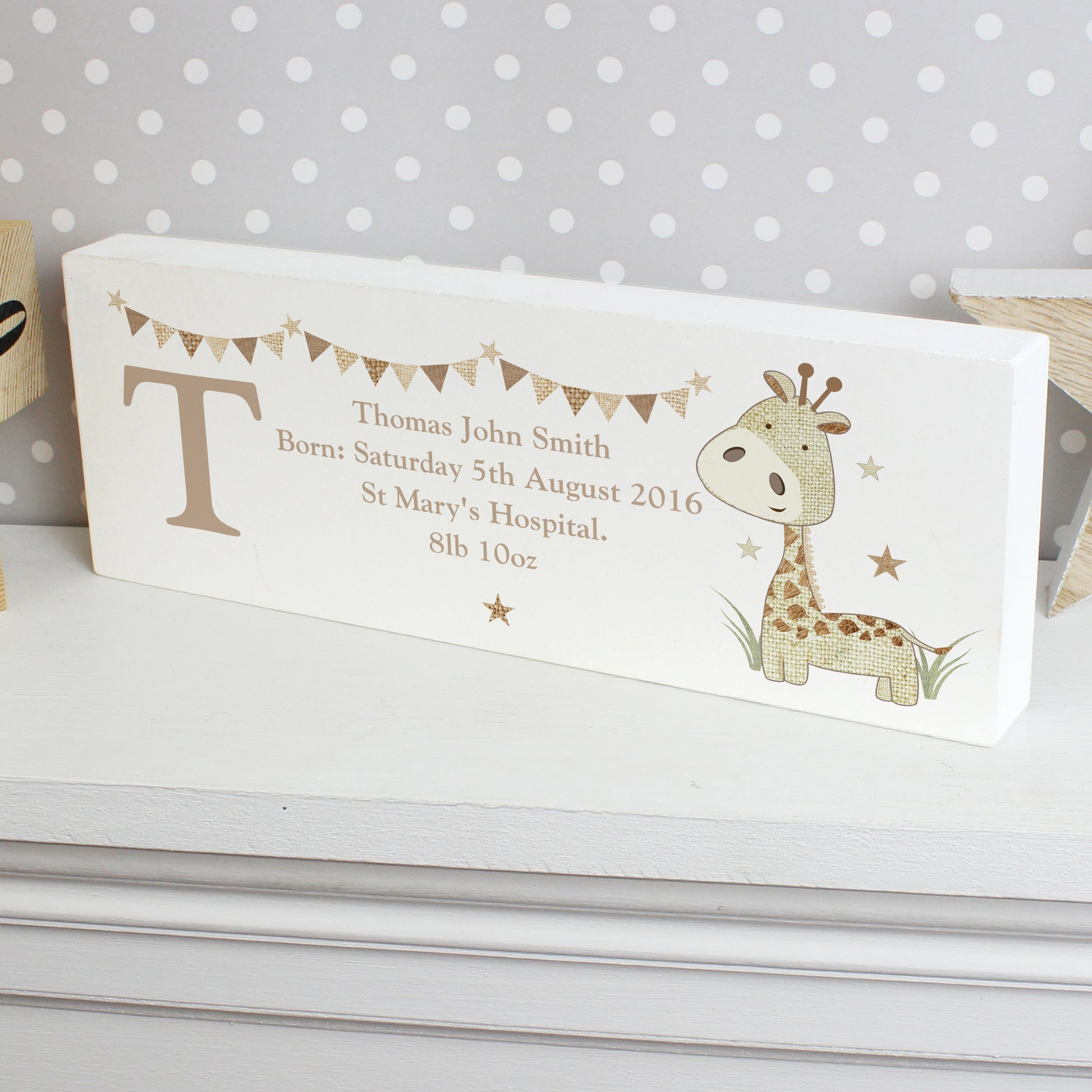 Personalised Hessian Giraffe Wooden Mantel Decoration - MK&JD Gifts