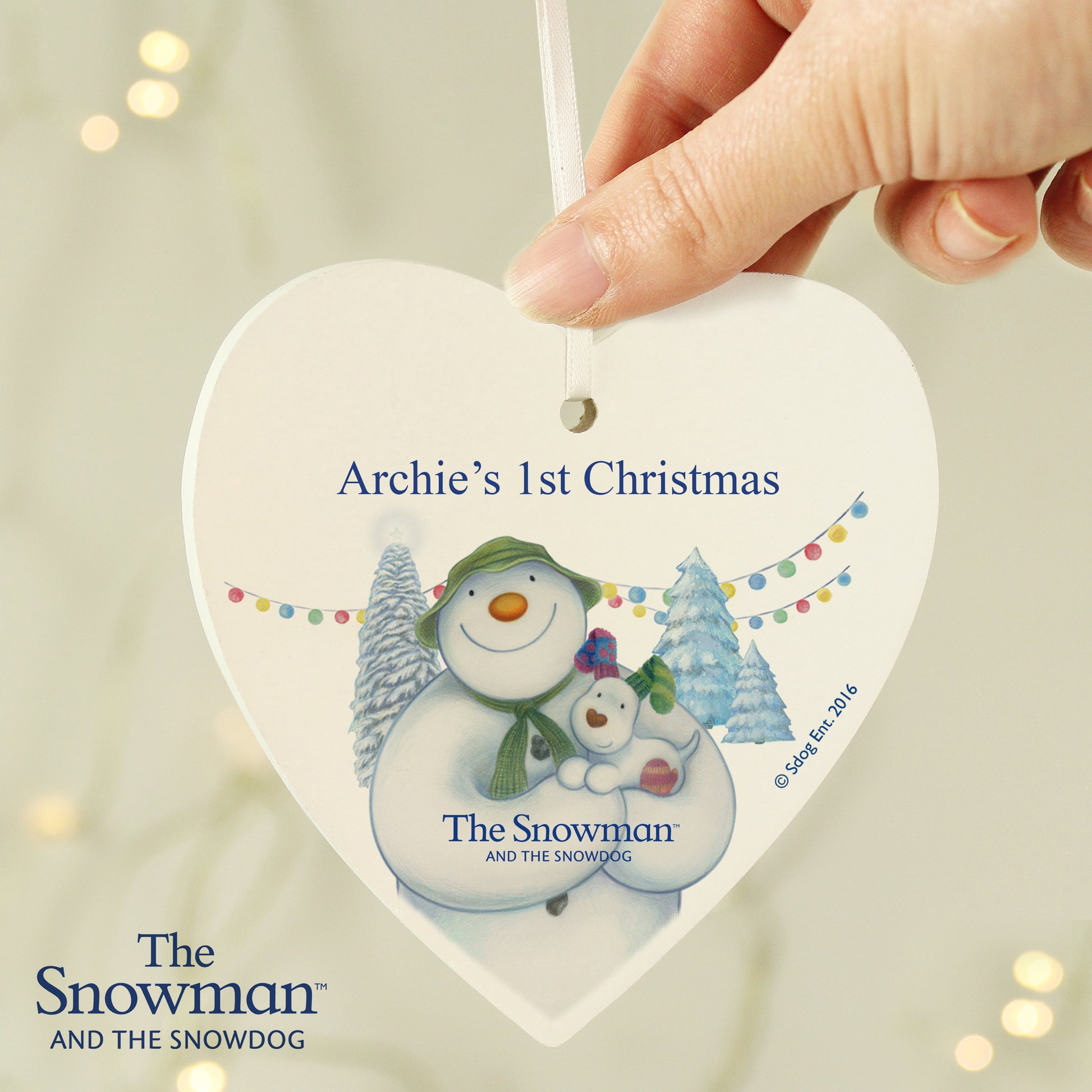 Personalised The Snowman and the Snowdog Wooden Heart Decoration - MK&JD Gifts