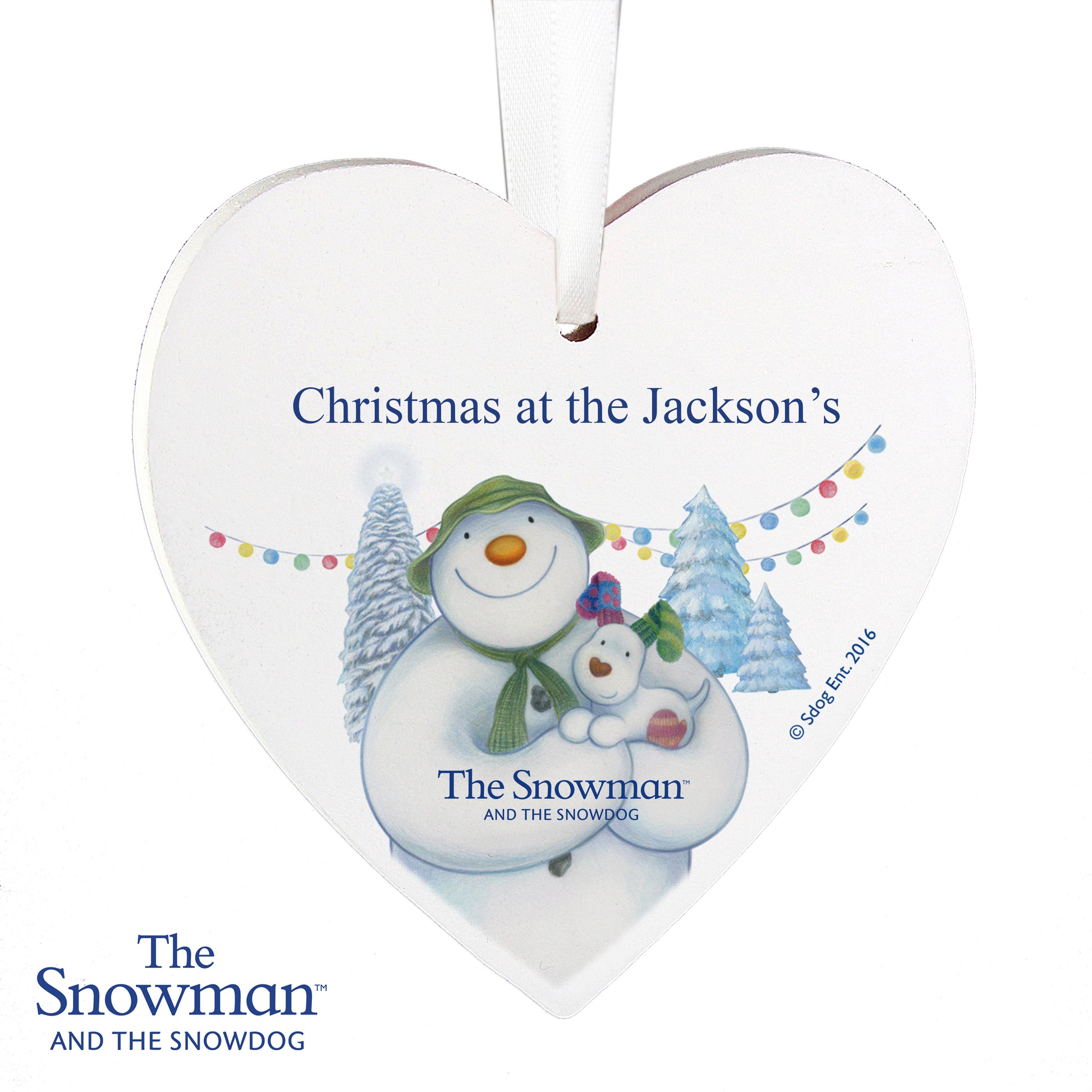 Personalised The Snowman and the Snowdog Wooden Heart Decoration - MK&JD Gifts