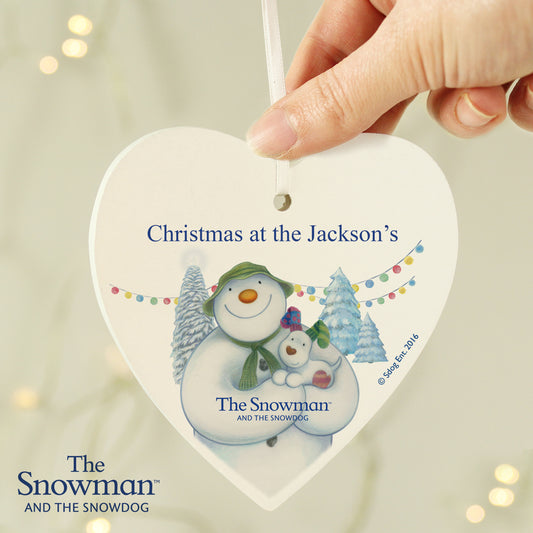 Personalised The Snowman and the Snowdog Wooden Heart Decoration - MK&JD Gifts