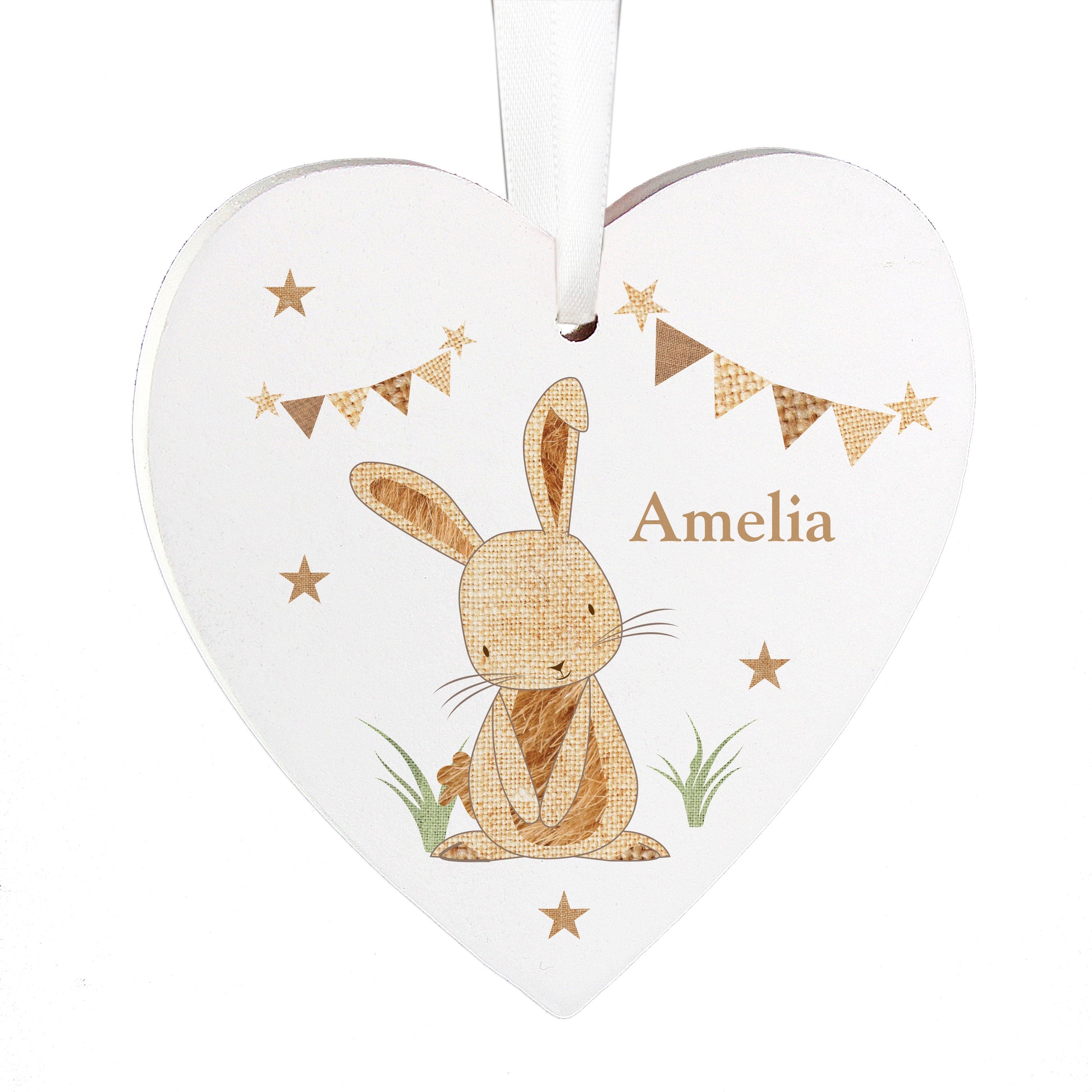 Personalised Hessian Rabbit Wooden Heart Decoration - MK&JD Gifts
