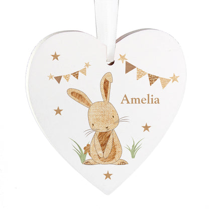 Personalised Hessian Rabbit Wooden Heart Decoration - MK&JD Gifts