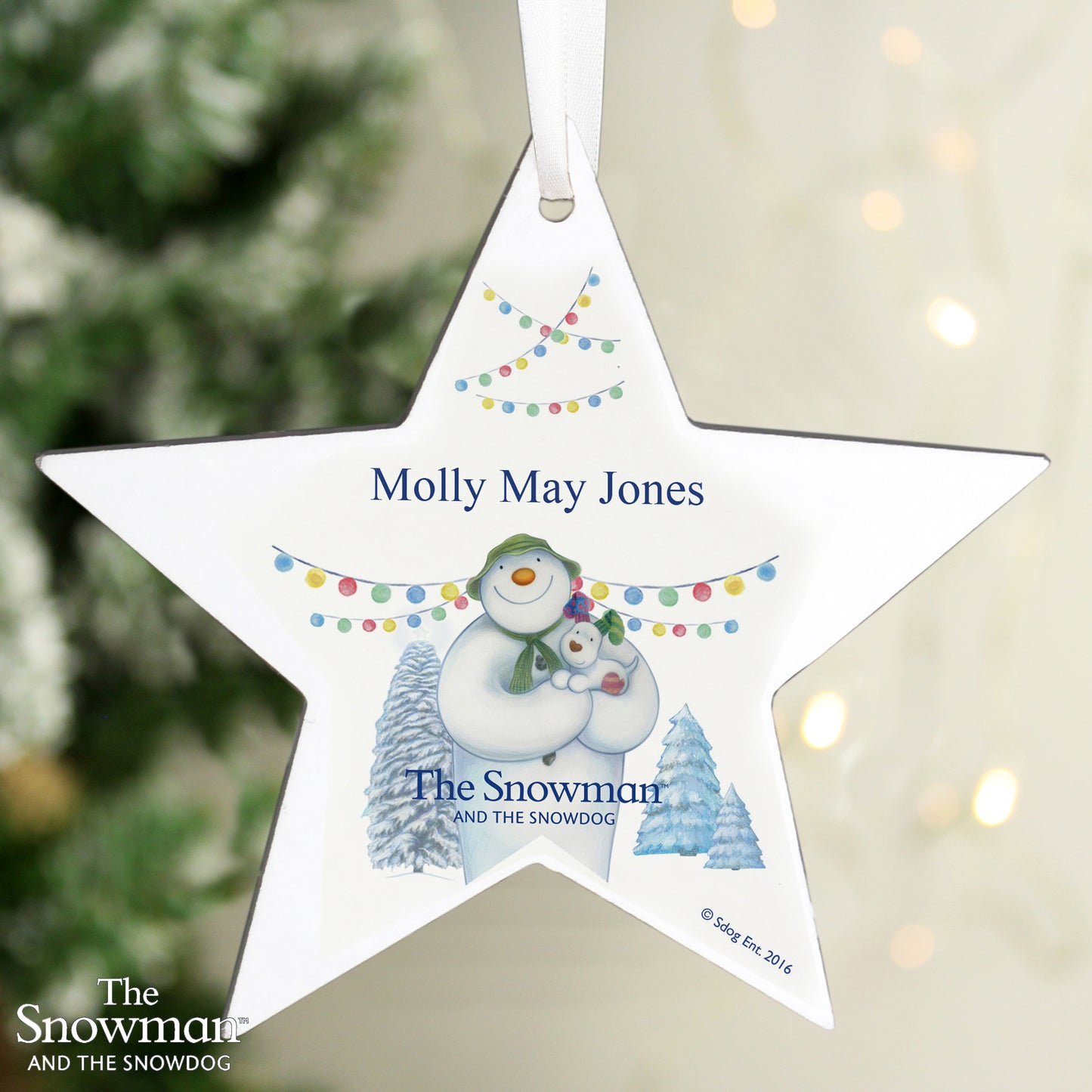 Personalised The Snowman and the Snowdog Wooden Star Decoration - MK&JD Gifts