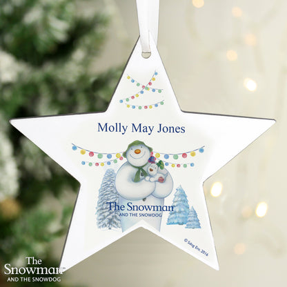 Personalised The Snowman and the Snowdog Wooden Star Decoration - MK&JD Gifts