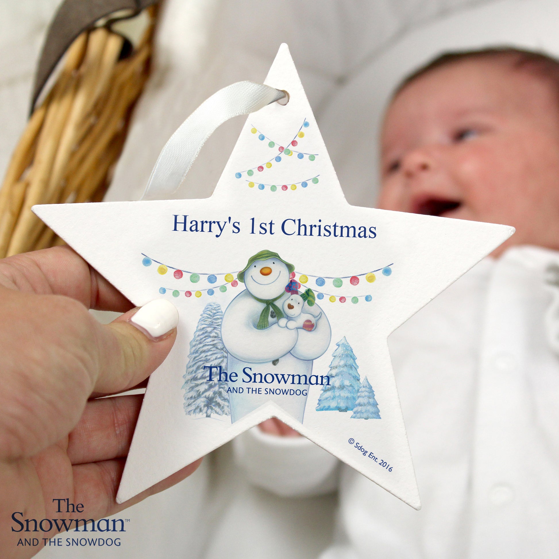 Personalised The Snowman and the Snowdog Wooden Star Decoration - MK&JD Gifts