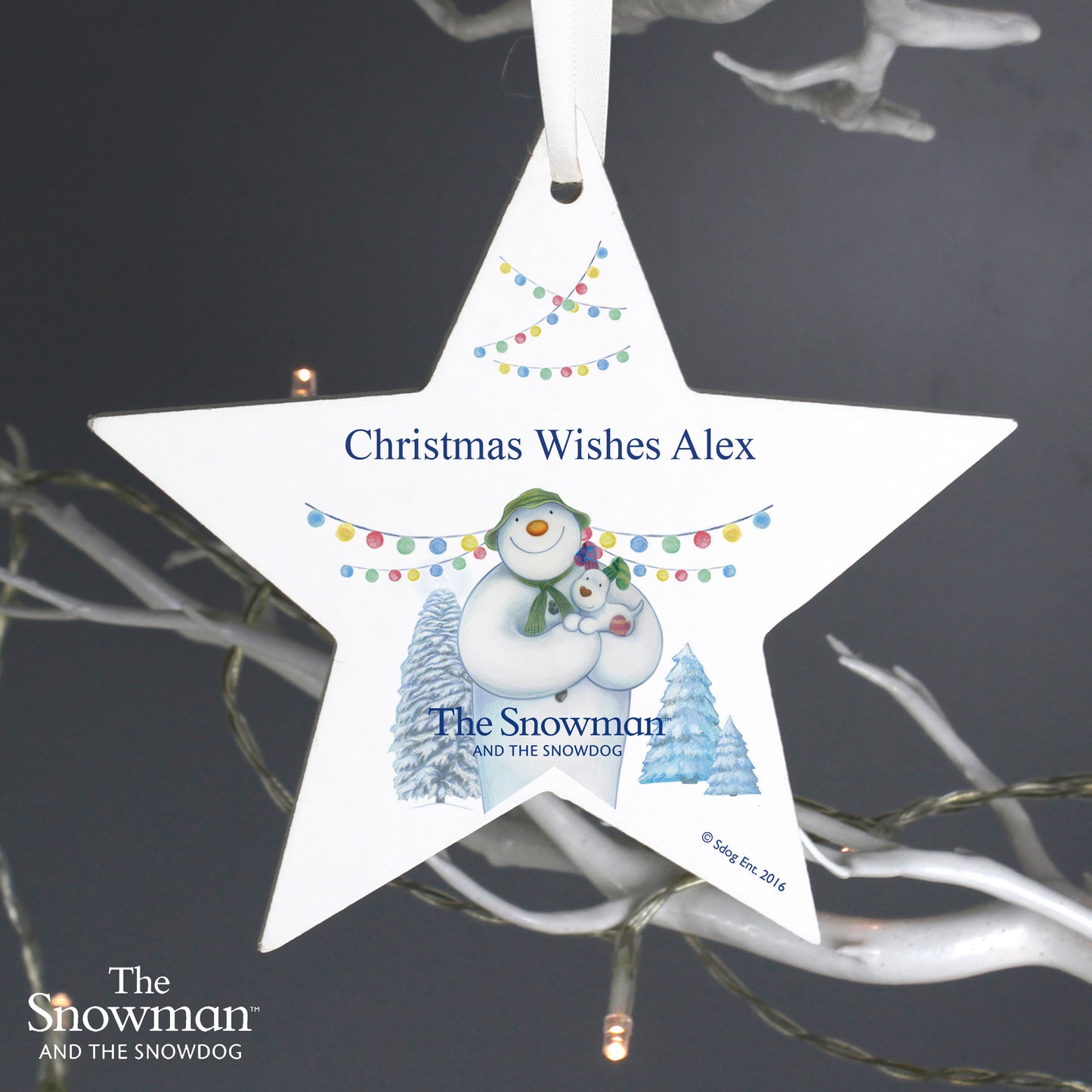 Personalised The Snowman and the Snowdog Wooden Star Decoration - MK&JD Gifts