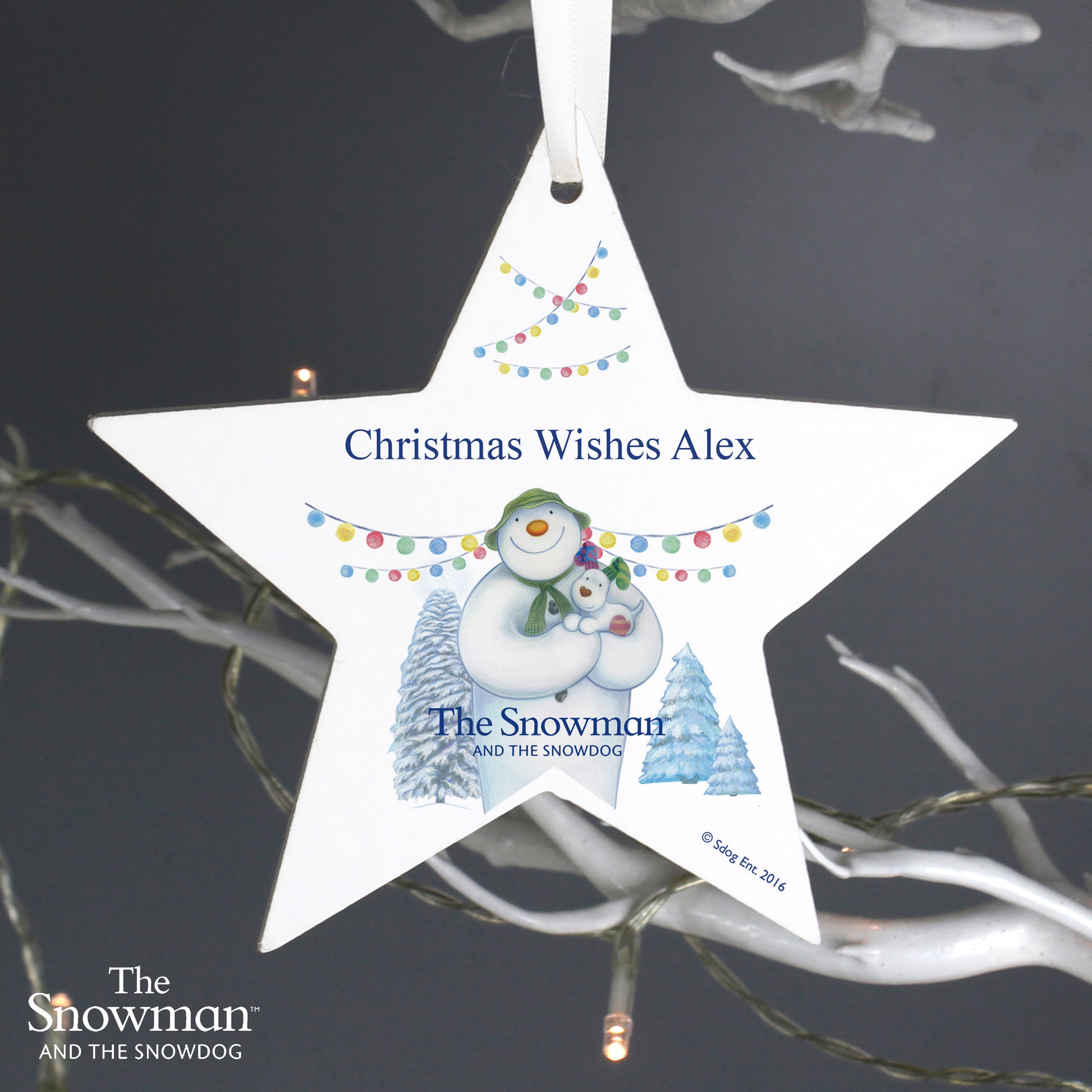 Personalised The Snowman and the Snowdog Wooden Star Decoration - MK&JD Gifts