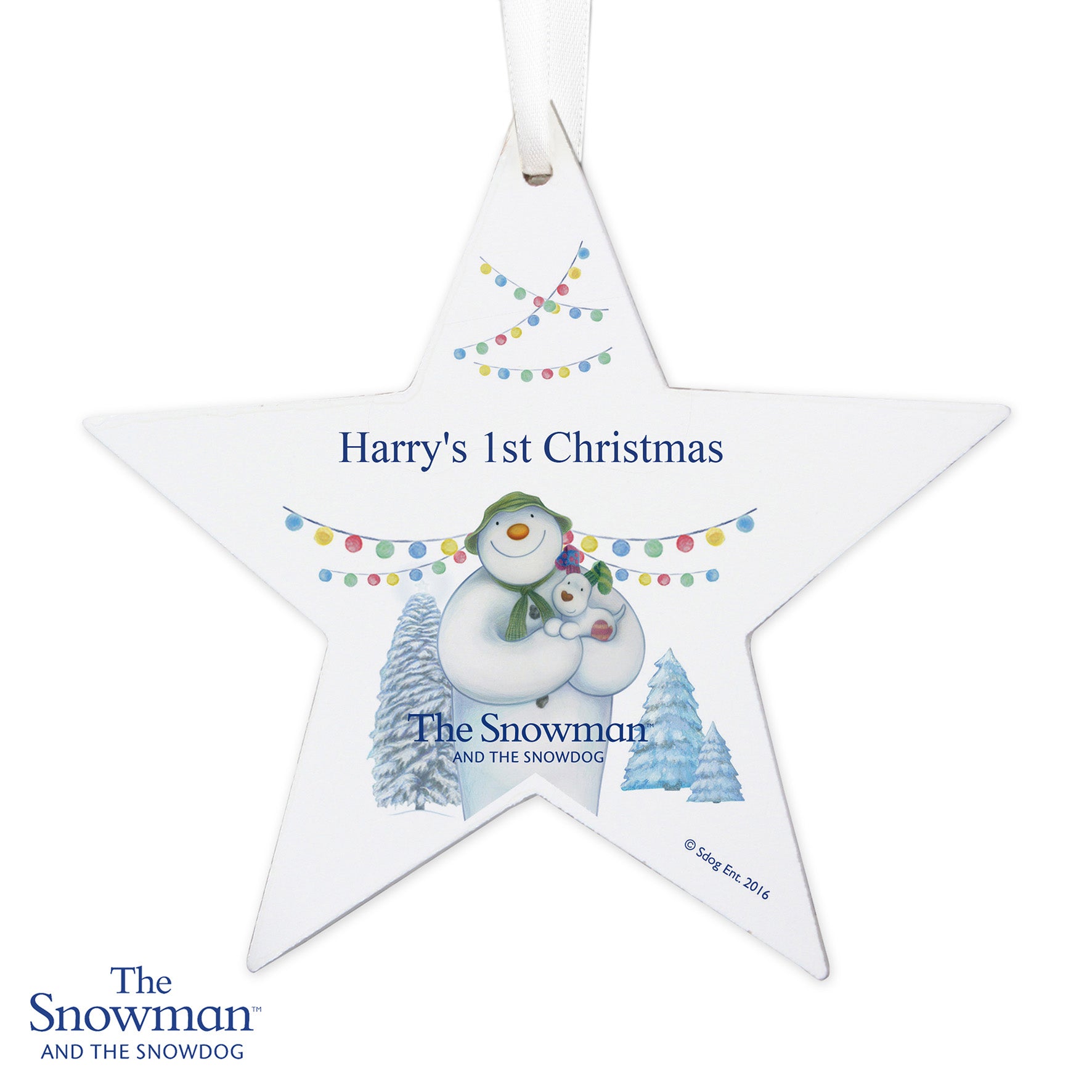 Personalised The Snowman and the Snowdog Wooden Star Decoration - MK&JD Gifts