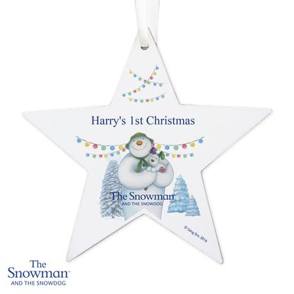 Personalised The Snowman and the Snowdog Wooden Star Decoration - MK&JD Gifts