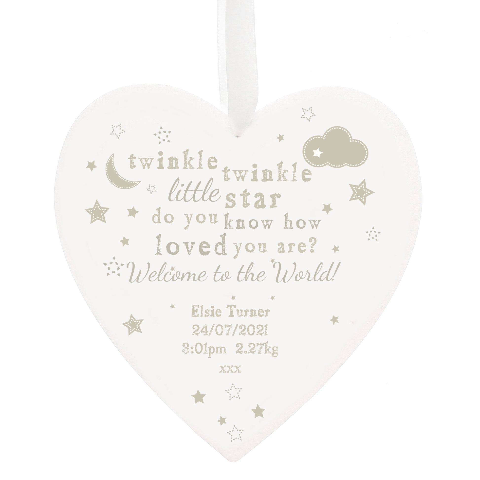 Personalised Twinkle Twinkle Large Wooden Heart Decoration - MK&JD Gifts