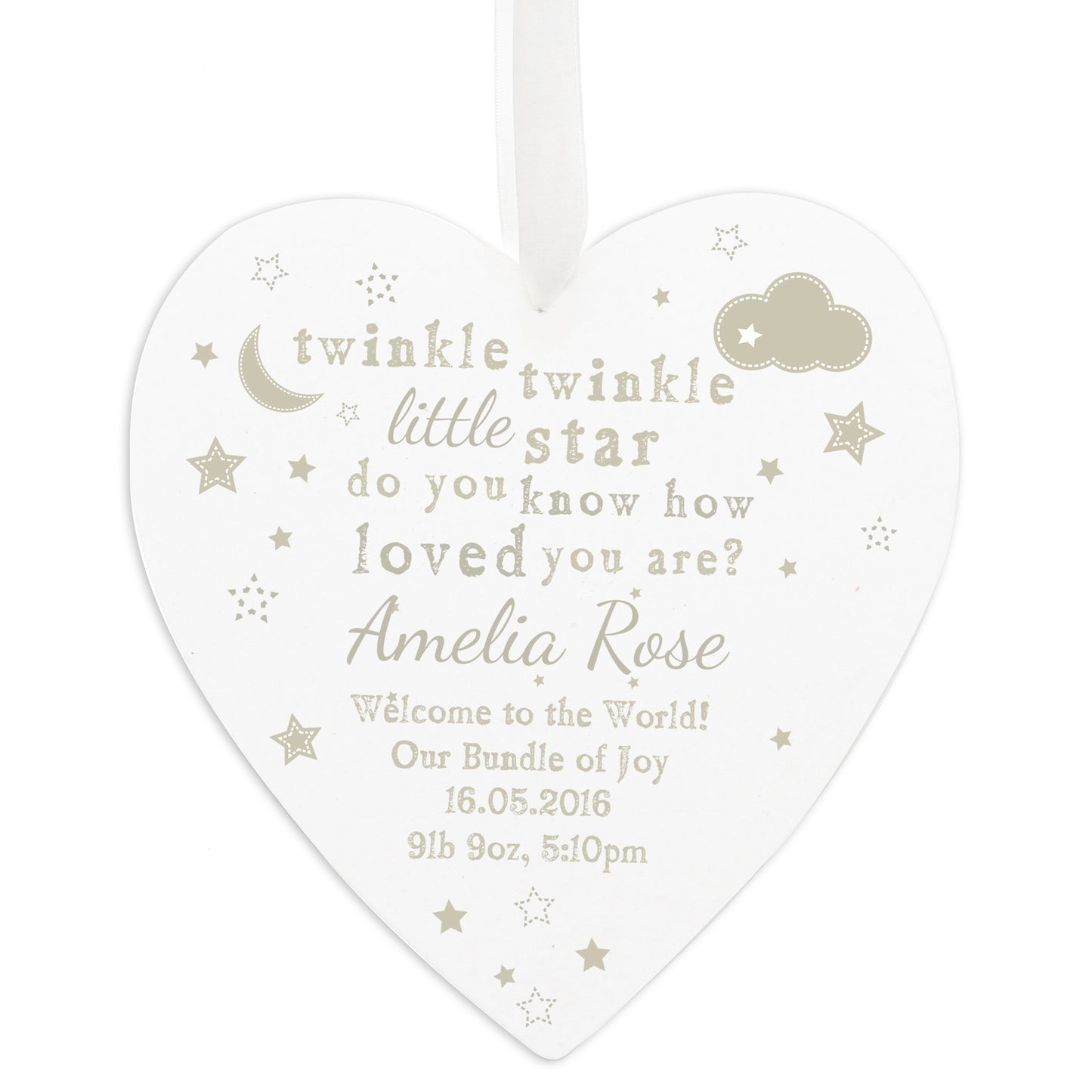 Personalised Twinkle Twinkle Large Wooden Heart Decoration - MK&JD Gifts