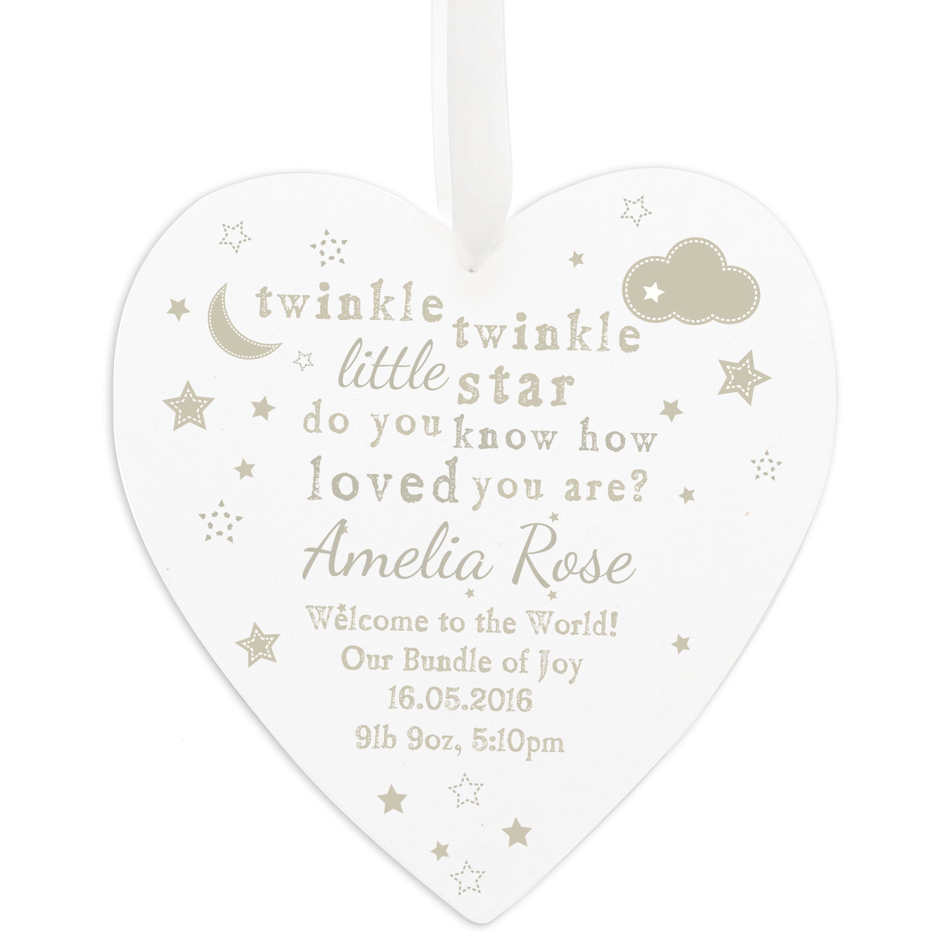 Personalised Twinkle Twinkle Large Wooden Heart Decoration - MK&JD Gifts