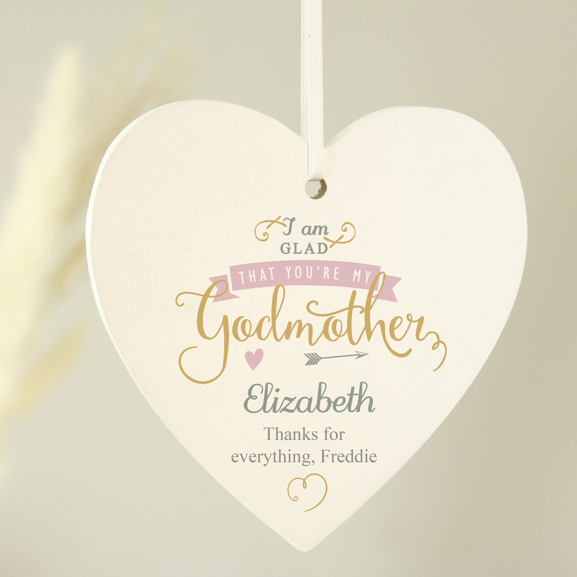 Personalised I Am Glad... Godmother Wooden Heart Decoration - MK&JD Gifts