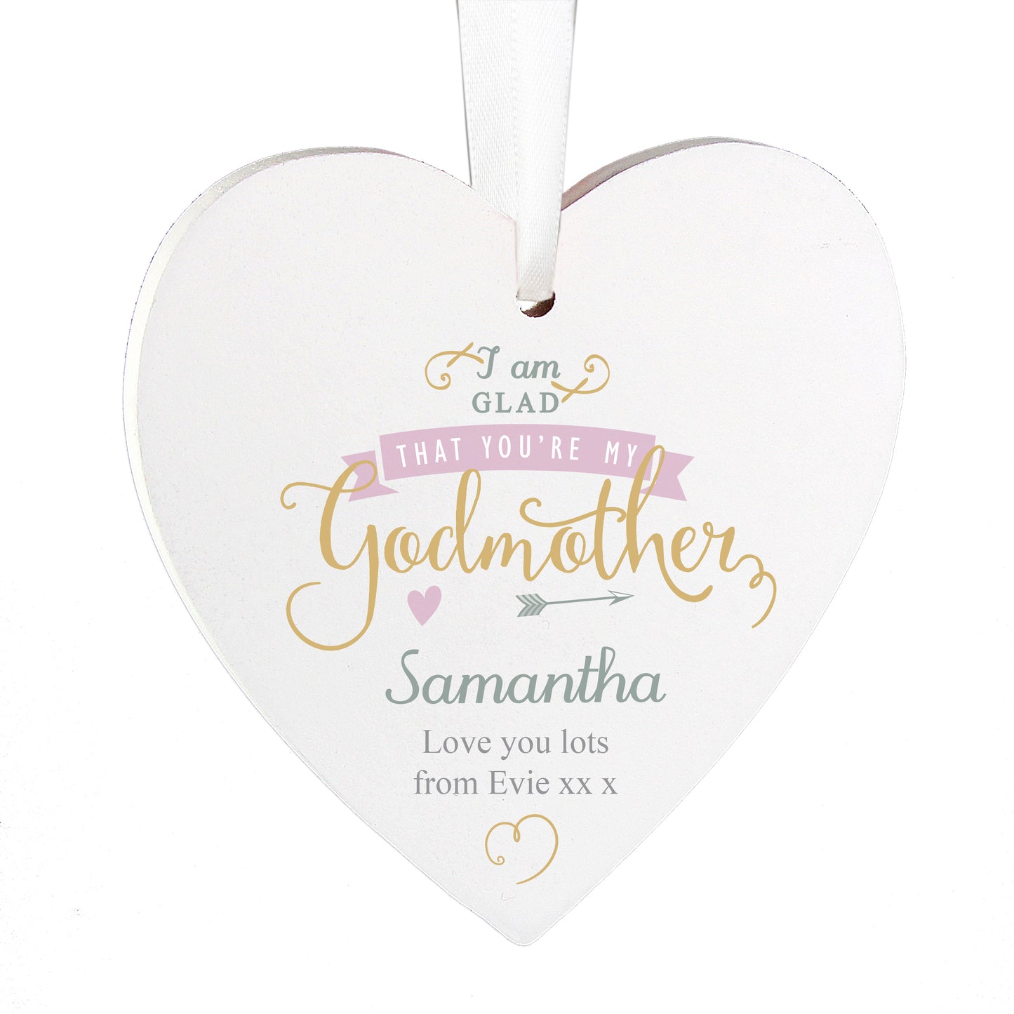 Personalised I Am Glad... Godmother Wooden Heart Decoration - MK&JD Gifts