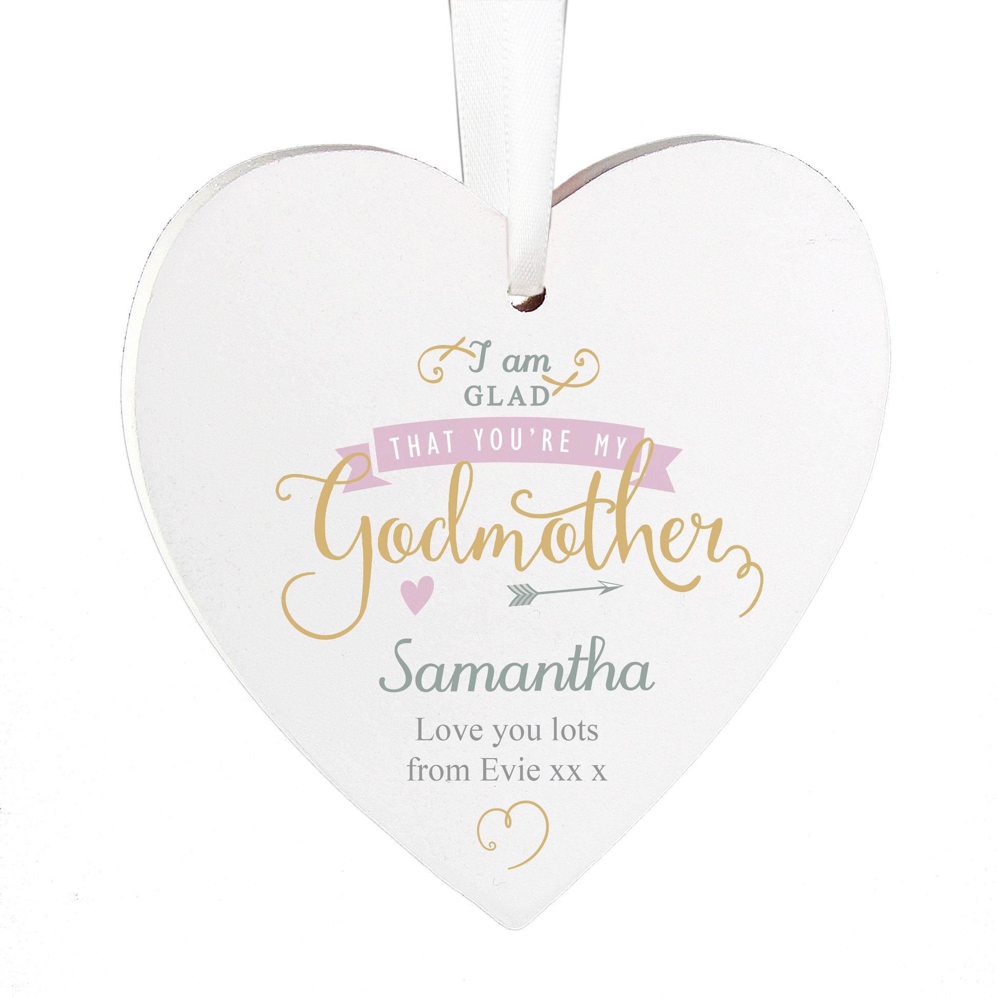 Personalised I Am Glad... Godmother Wooden Heart Decoration - MK&JD Gifts