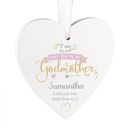 Personalised I Am Glad... Godmother Wooden Heart Decoration - MK&JD Gifts