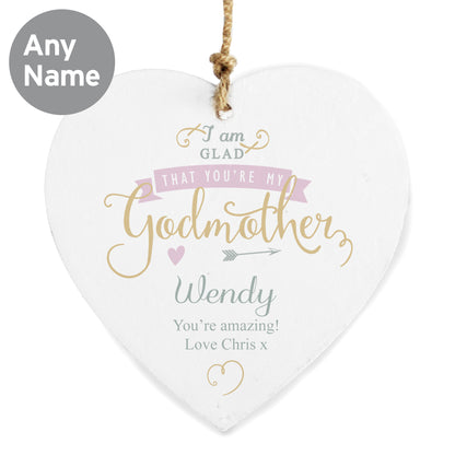 Personalised I Am Glad... Godmother Wooden Heart Decoration - MK&JD Gifts