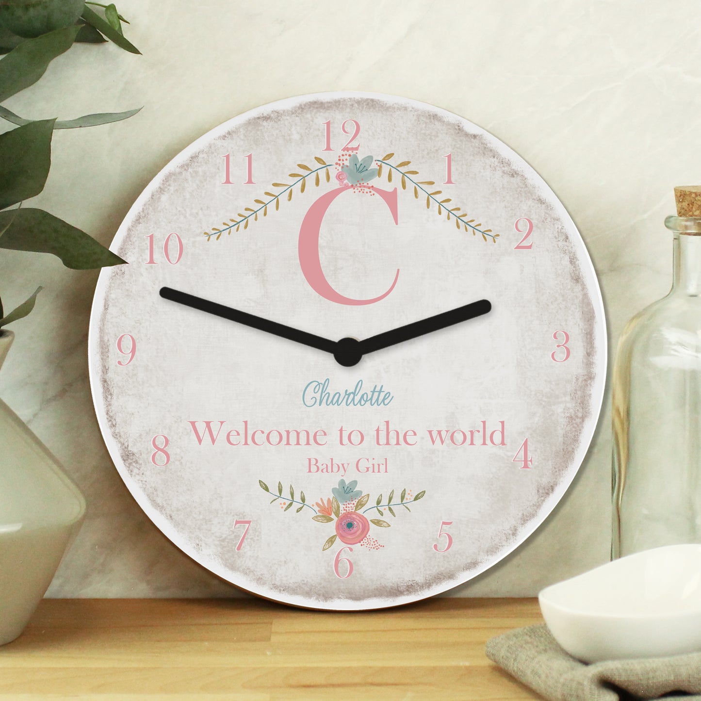 Personalised Floral Bouquet Shabby Chic Large Wooden Clock - MK&JD Gifts