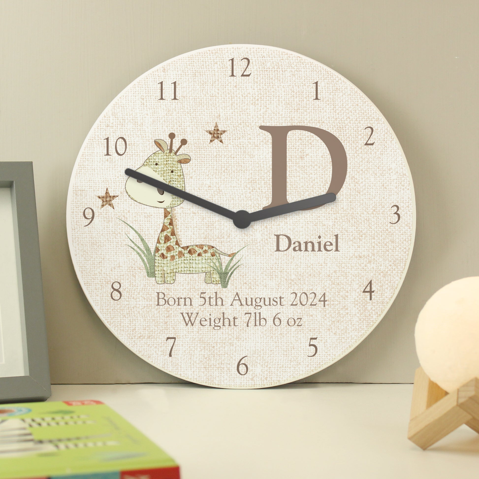Personalised Hessian Giraffe Shabby Chic Large Wooden Clock - MK&JD Gifts