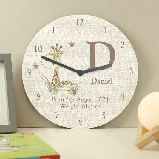 Personalised Hessian Giraffe Shabby Chic Large Wooden Clock - MK&JD Gifts