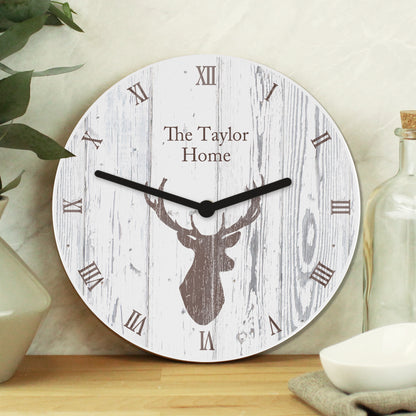Personalised Highland Stag Shabby Chic Wooden Clock - MK&JD Gifts