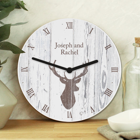 Personalised Highland Stag Shabby Chic Wooden Clock - MK&JD Gifts