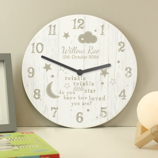 Personalised Twinkle Twinkle Shabby Chic Large Wooden Clock - MK&JD Gifts
