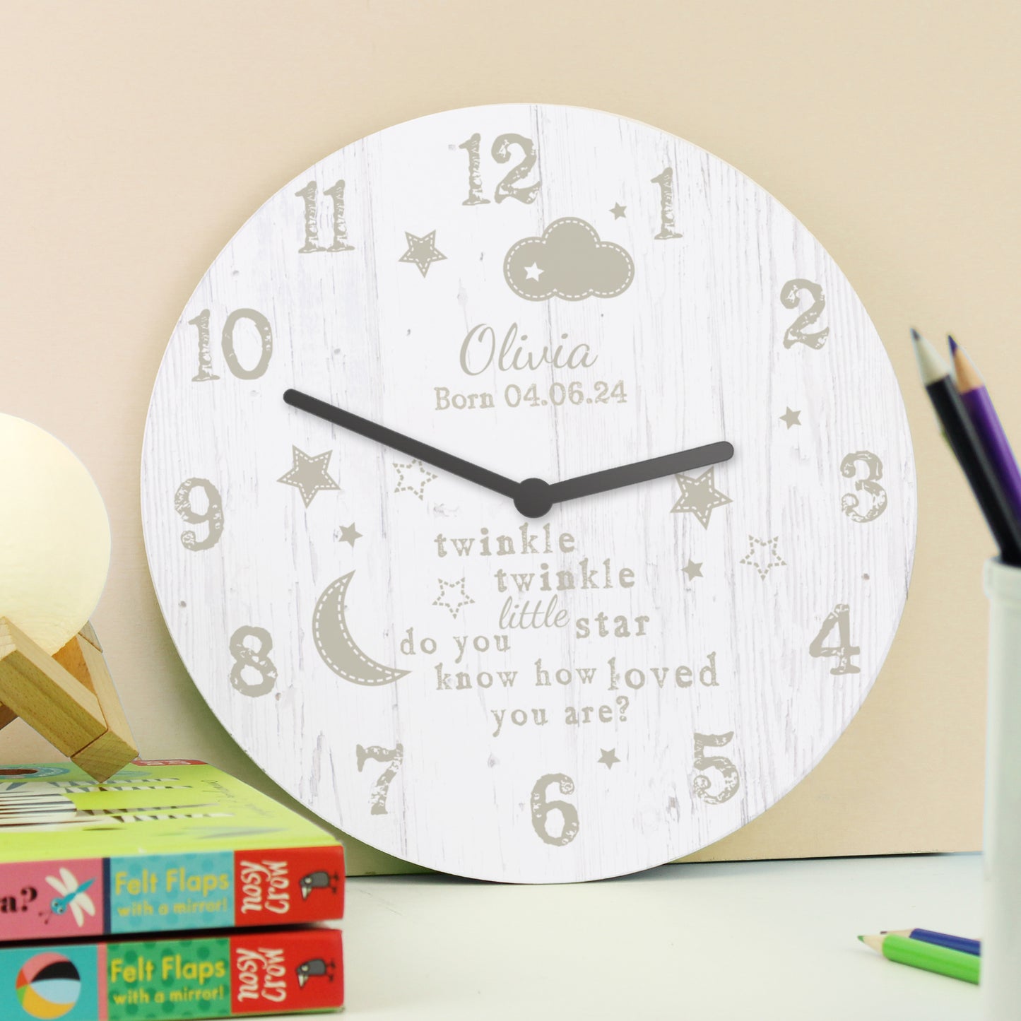 Personalised Twinkle Twinkle Shabby Chic Large Wooden Clock - MK&JD Gifts