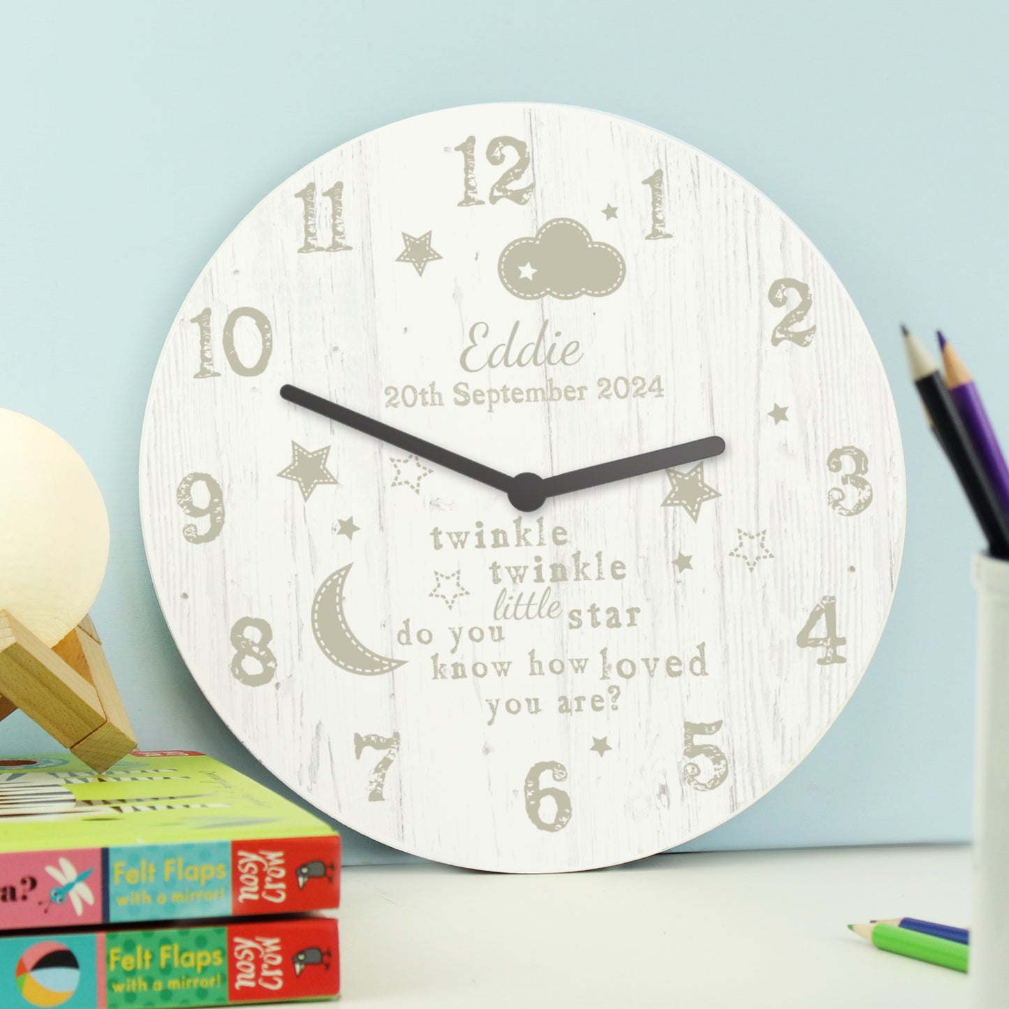 Personalised Twinkle Twinkle Shabby Chic Large Wooden Clock - MK&JD Gifts