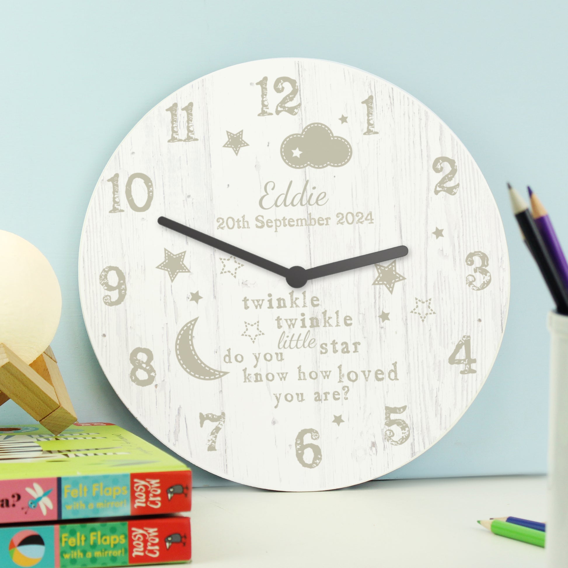 Personalised Twinkle Twinkle Shabby Chic Large Wooden Clock - MK&JD Gifts