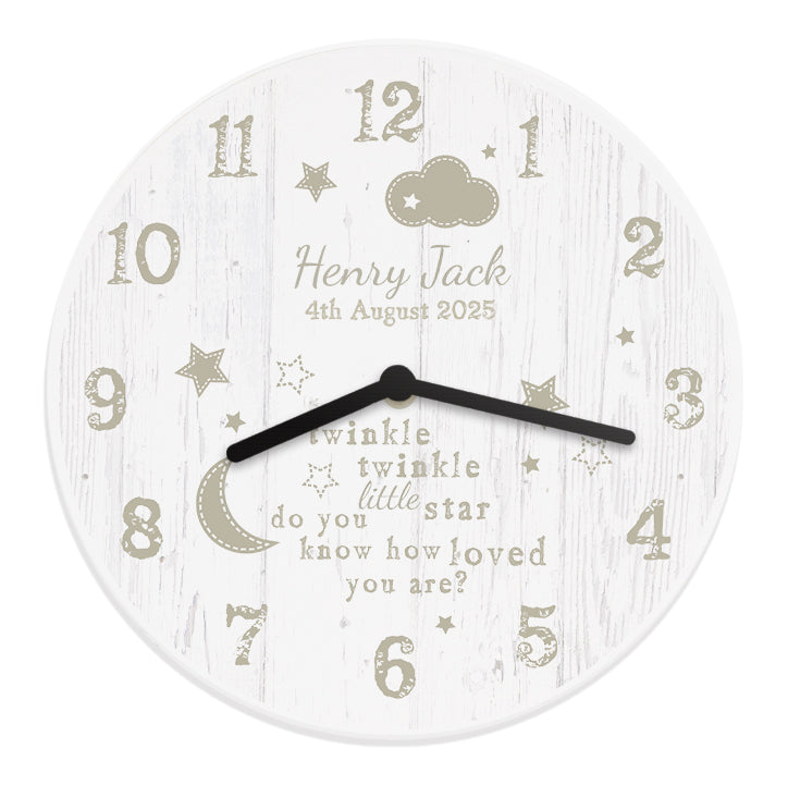 Personalised Twinkle Twinkle Shabby Chic Large Wooden Clock - MK&JD Gifts