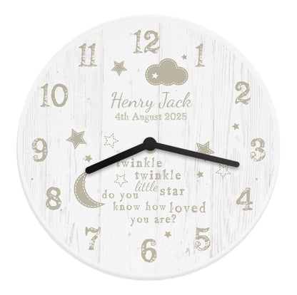 Personalised Twinkle Twinkle Shabby Chic Large Wooden Clock - MK&JD Gifts